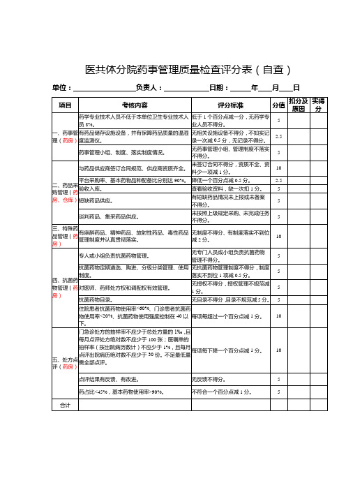 医共体分院药事管理质量检查评分表(自查)