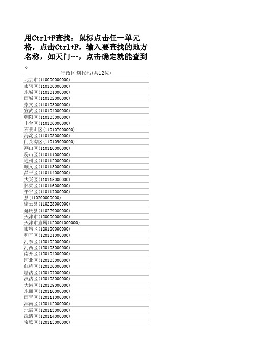 全国行政区划代码(12位)