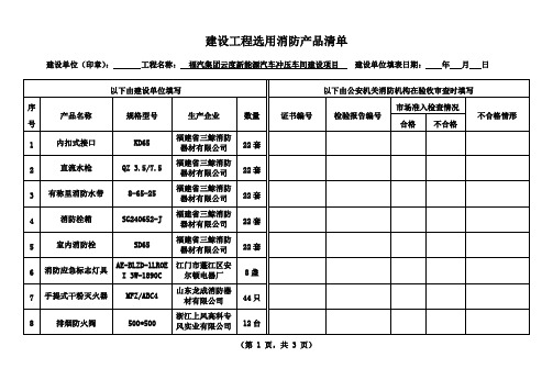 建设工程选用消防产品清单