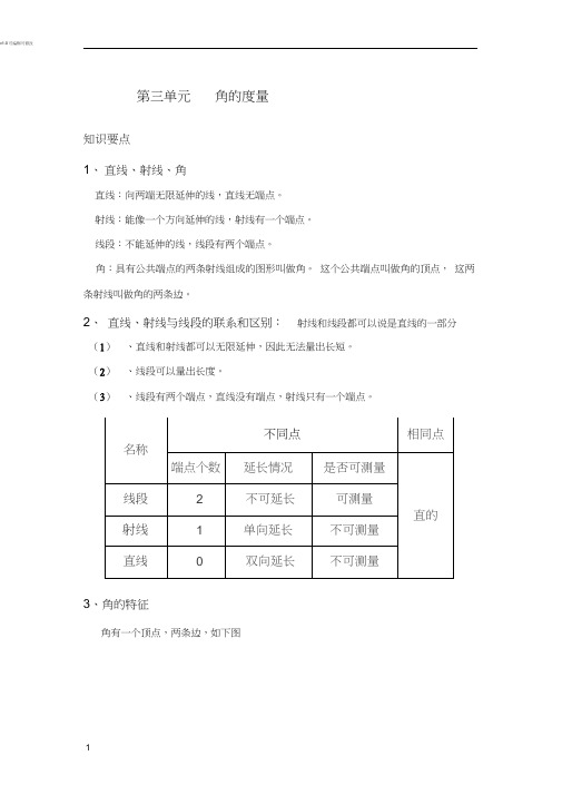 四年级上册数学《角的度量-》知识点整理