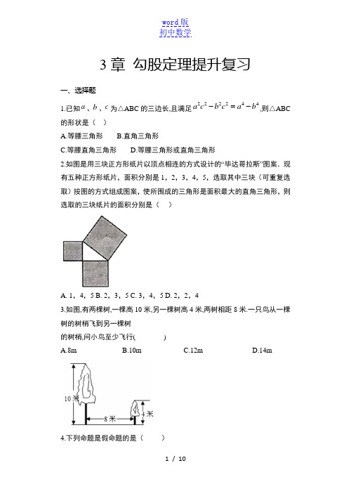 2020年秋苏科版八年级数学上册期中复习——3章 勾股定理提升复习