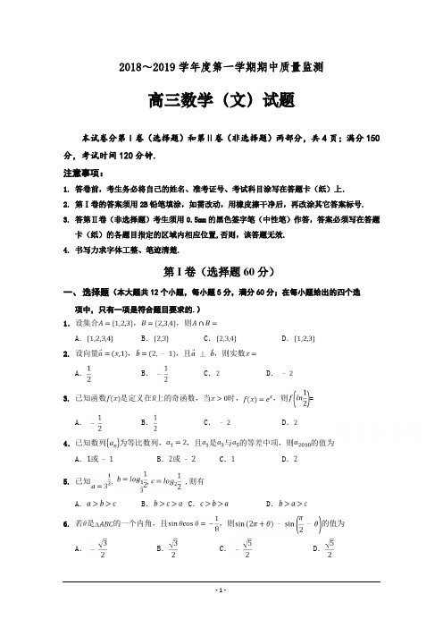 山东省2018-2019高三上学期期中质量监测数学(文)试卷 Word版含答案