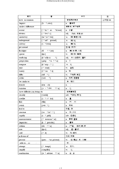 外研版英语必修五单词表[带音标]