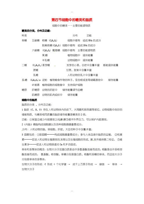 2020届人教版高中生物必修1 第二章 组成细胞的元素和化合物 细胞中的糖类和脂质知识点归纳