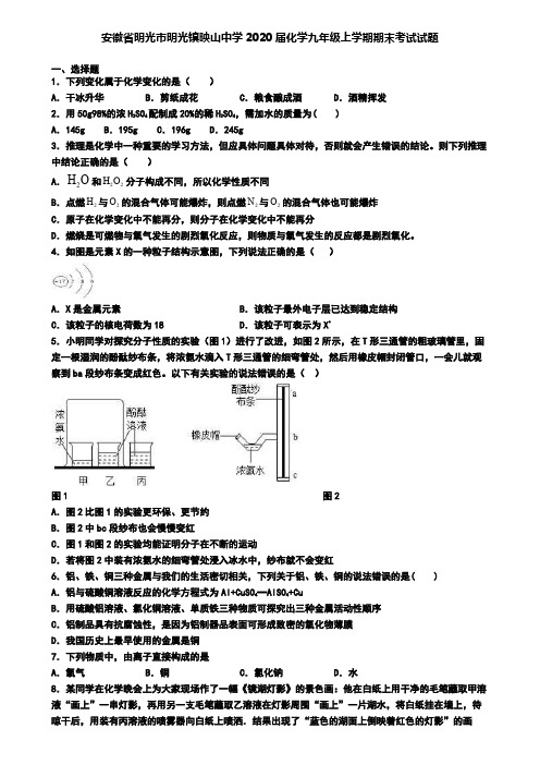 安徽省明光市明光镇映山中学2020届化学九年级上学期期末考试试题