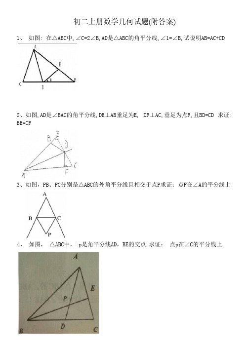 初二上册数学几何试题(附答案)