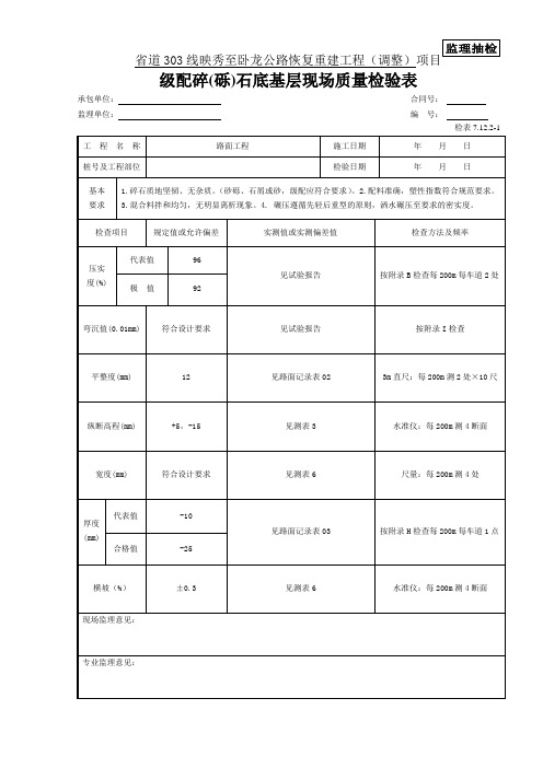 14 级配碎(砾)石底基层现场质量检验表