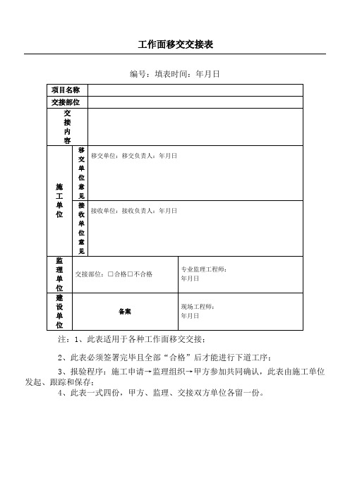 场地移交单甲方