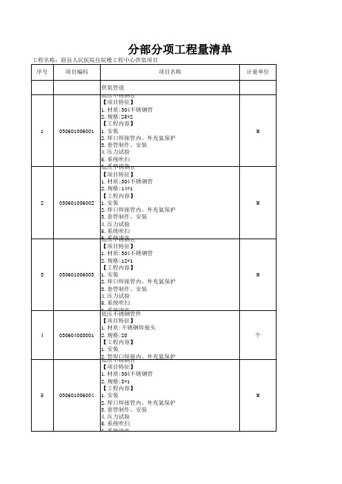 医院中心供氧工程工程量清单措施项目费