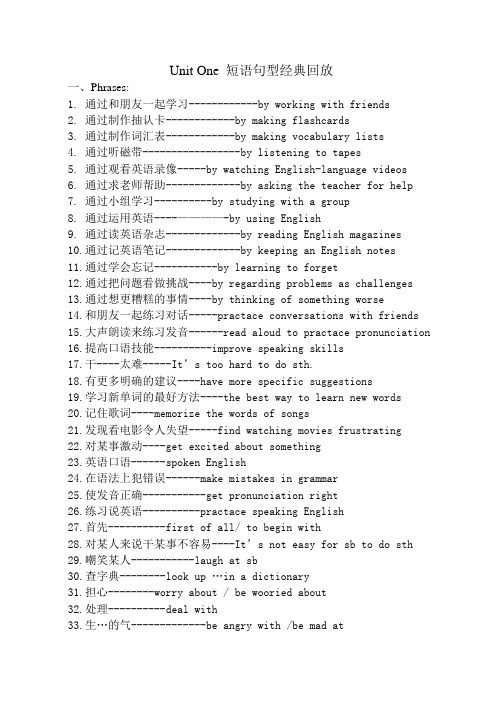 新目标九年级U1重点短语