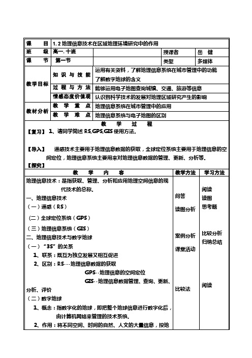 1.2地理信息技术在区域地理环境研究中的应用--教案