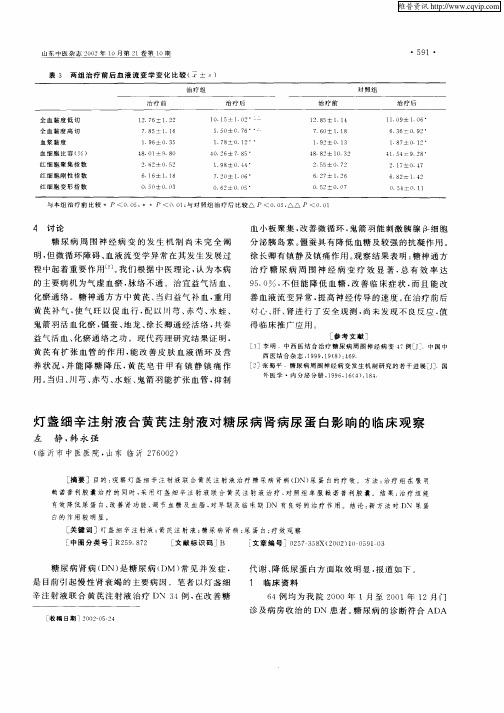 灯盏细辛注射液合黄芪注射液对糖尿病肾病尿蛋白影响的临床观察