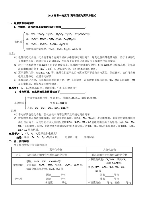 2018高考一轮复习离子反应与离子共存导学案