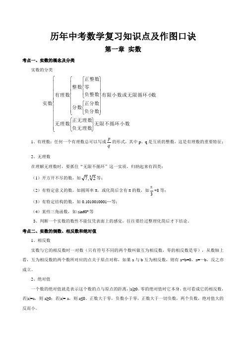 历年中考数学复习知识点大全及作图技巧口诀