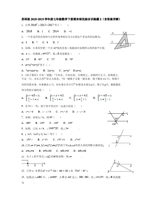 苏科版2019七年级数学下册期末培优达标测试卷2(含答案详解)