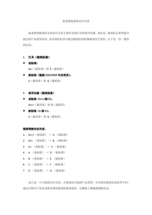 新老欧标能效对应关系