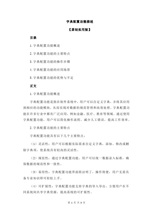 字典配置功能描述