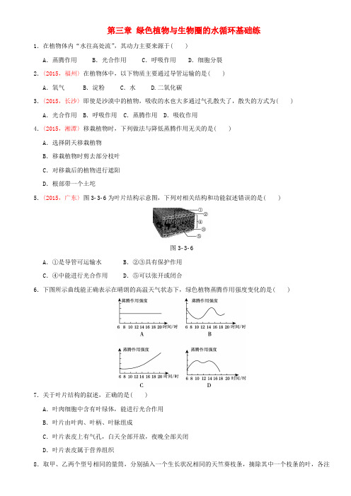 点拨中考2017版中考生物 考点梳理 第三单元 第三章 绿色植物与生物圈的水循环基础练 新人教版