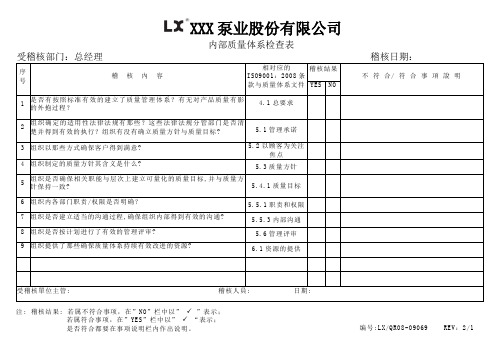 内部质量体系检查表