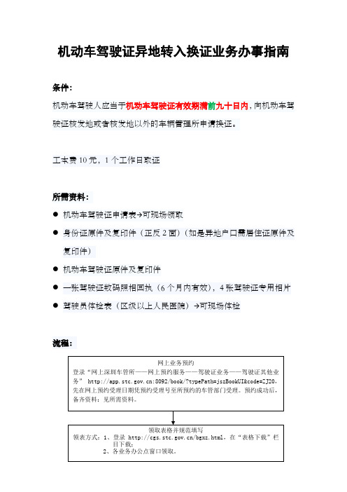 机动车驾驶证异地转入换证业务办事指南