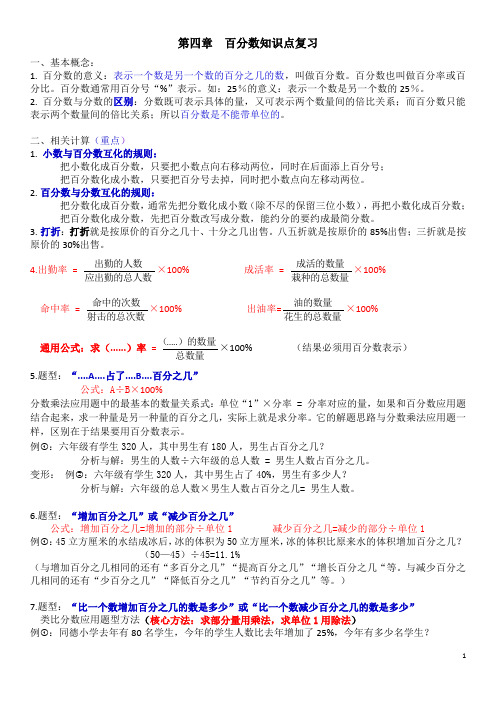 北师大版六年级数学上册--第四单元  百分数知识点复习练习题(含答案)