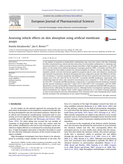 Assessing vehicle effects on skin absorption using artificial membrane assays