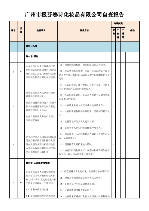 化妆品生产许可检查项目-105项