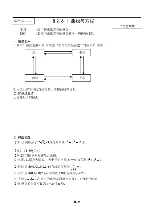 §2.6.1 曲线与方程