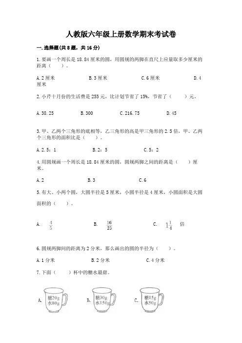 人教版六年级上册数学期末考试卷附完整答案(名校卷)