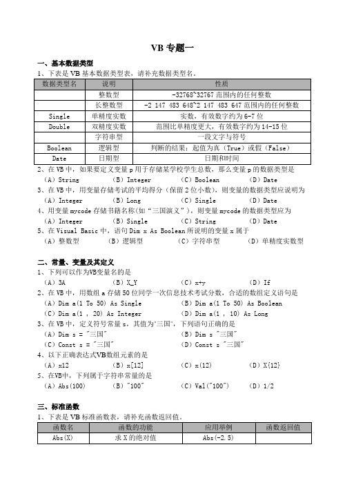 浙江高考信息技术学考VB类型和运算专题一