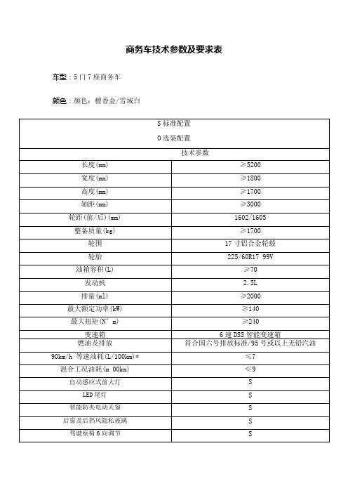 商务车技术参数及要求表