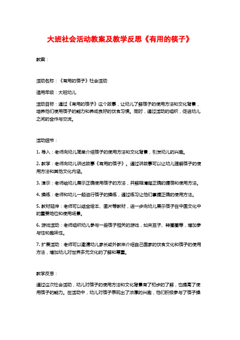 大班社会活动教案及教学反思《有用的筷子》