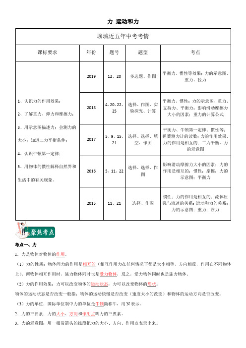 2020中考物理专题复习——力 运动和力(讲义)