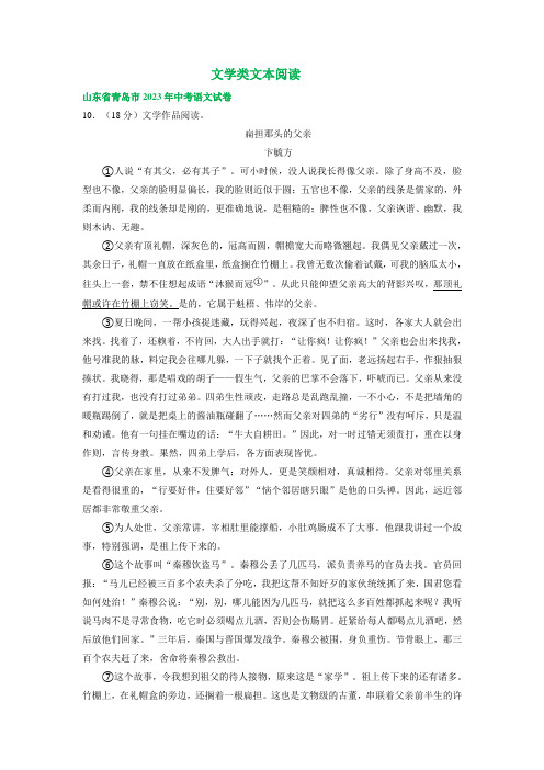 山东省青岛市三年(2021-2023)中考语文试卷分类汇编：文学类文本阅读(含解析)