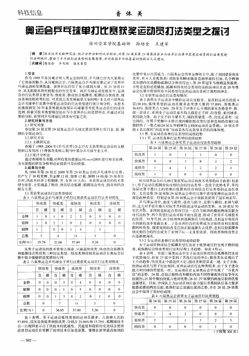 奥运会乒乓球单打比赛获奖运动员打法类型之探讨