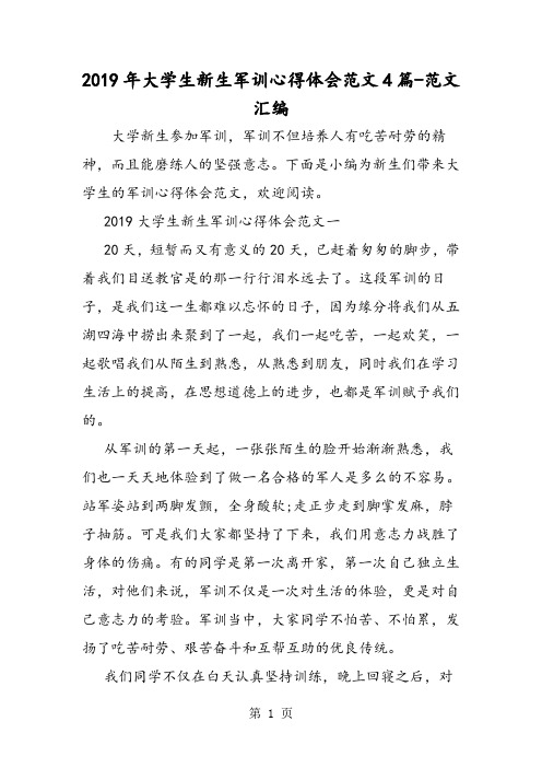 2019年大学生新生军训心得体会范文4篇-精选文档