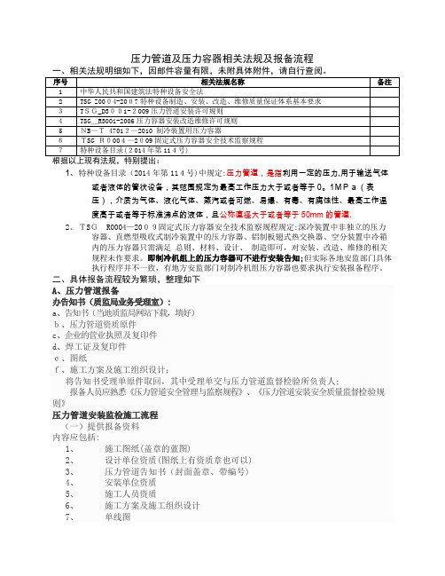 压力管道及压力容器相关法规及报备流程