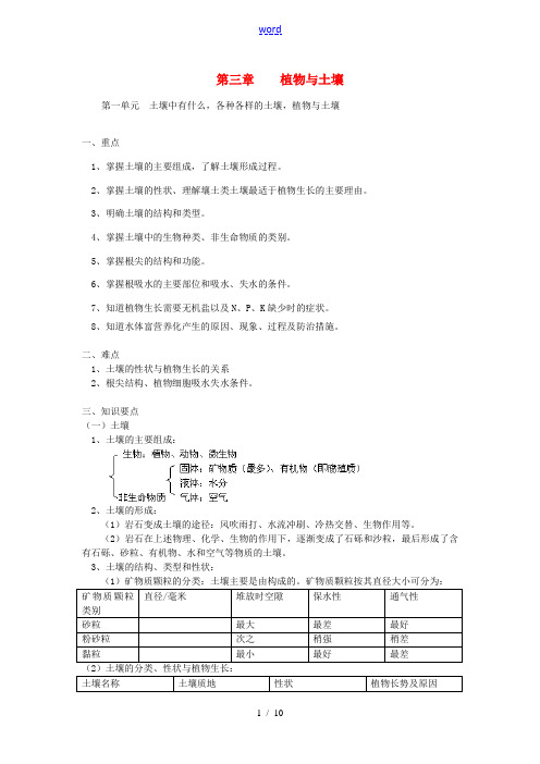 八年级科学下册 第一章土壤中有什么,各种各样的土壤,植物与土壤学案 浙教版