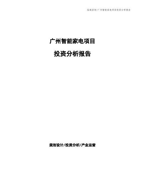 广州智能家电项目投资分析报告