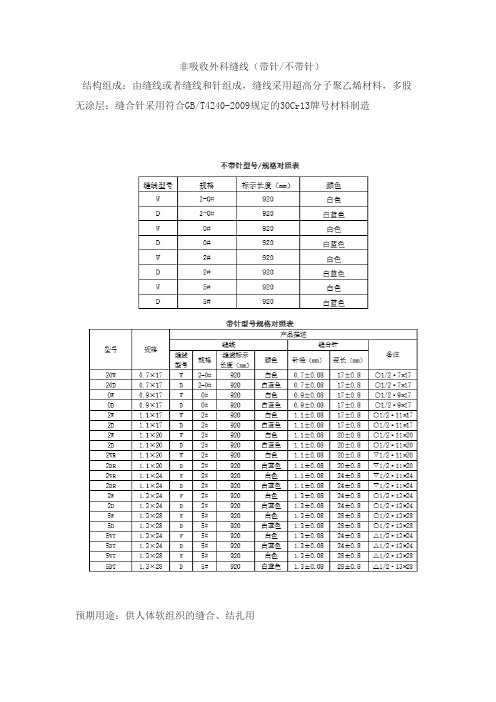 非吸收外科缝线(带针不带针)产品技术要求瑞朗