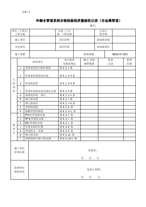 冷凝水管道系统安装检验批质量验收记录(非金属管道)