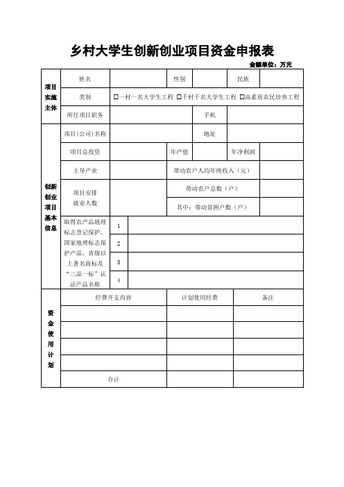 乡村大学生创新创业项目资金申报表【模板】