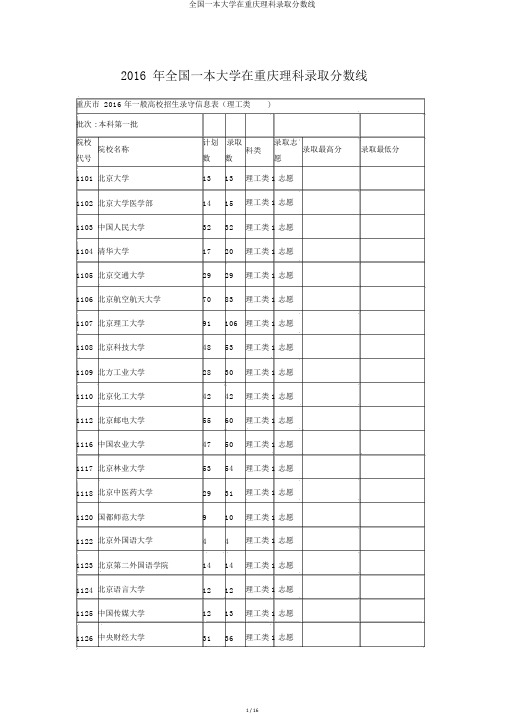 全国一本大学在重庆理科录取分数线