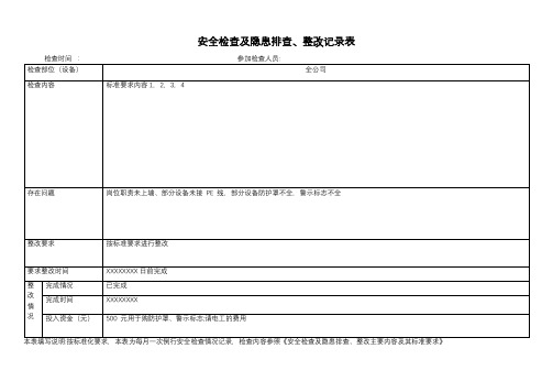 安全检查及隐患排查、整改记录表