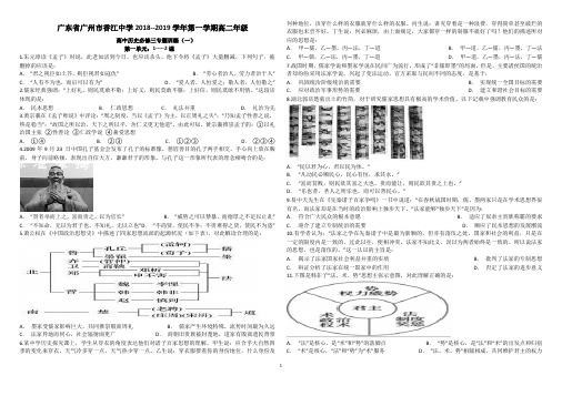 广东省广州市增城区香江中学2018--2019学年第一学期高二年级高中历史必修三专题训练(一)