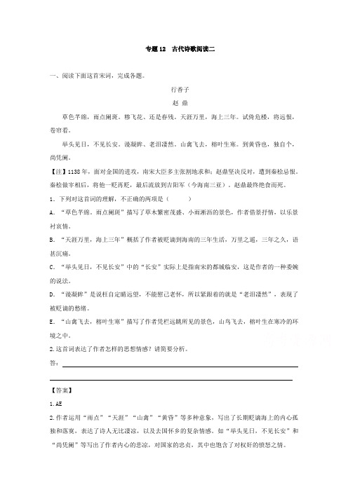 专题12.2 古代诗歌阅读二-高考语文冲刺专题卷 Word版含解析.doc