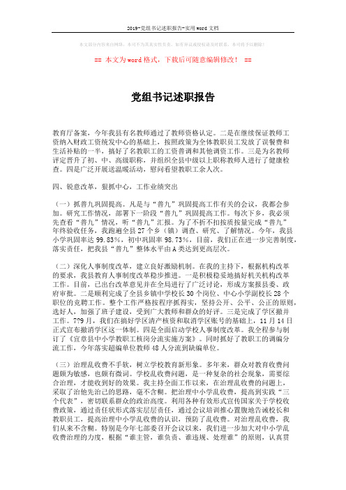 2019-党组书记述职报告-实用word文档 (3页)