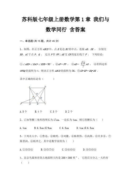 苏科版七年级上册数学第1章 我们与数学同行 含答案