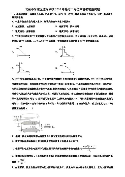 北京市东城区达标名校2020年高考二月仿真备考物理试题含解析