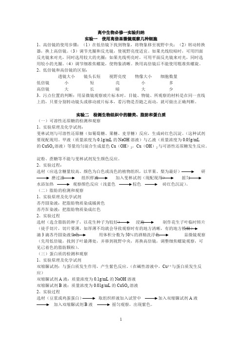 (完整版),高中生物必修一实验归纳全,推荐文档